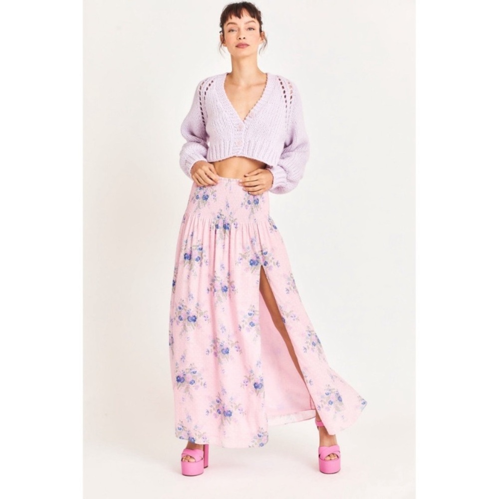 Loveshackfancy Pink Floral Cottagecore Falune Cotton Maxi Drop Waist Skirt XXL